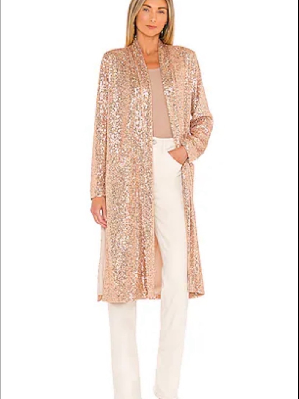 BB Dakota Steve Madden Show Stopper Rose Gold Sequin Duster Cardigan Small - Picture 10 of 10